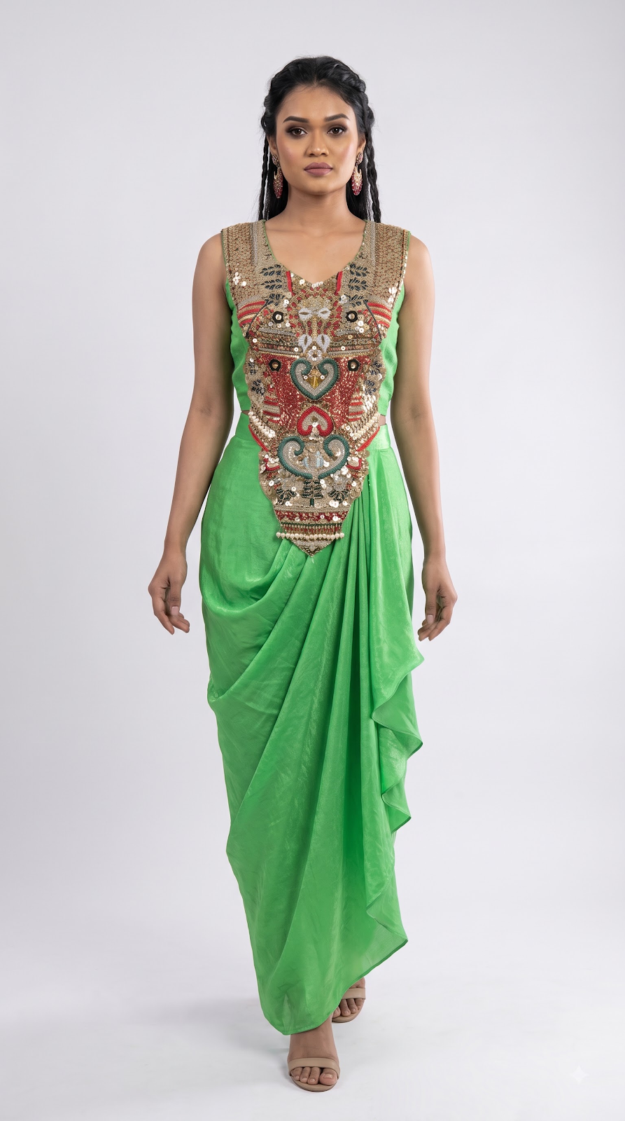 Emerald Draped Gala Gown